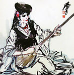 弹琴的维吾尔族少女