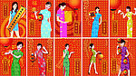 十张AI元旦喜庆旗袍矢量美女