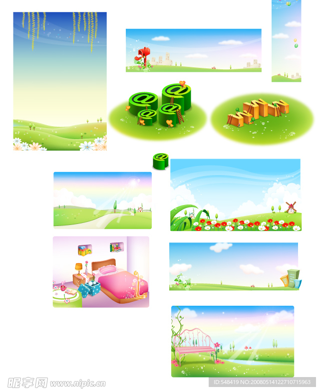 春天、夏天、房间、网络矢量风景　精品矢量素材