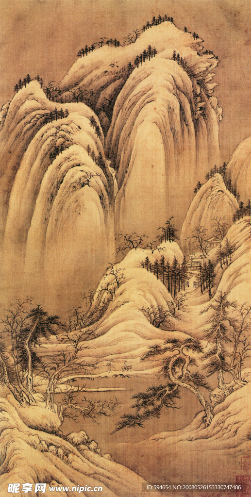 仿李成寒林雪景图