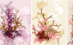 现代与古典对比梅花插画矢量素材