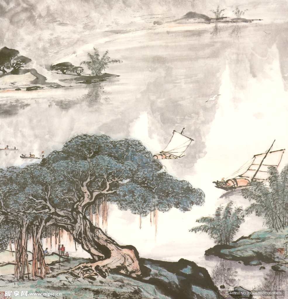 中国现代名家名画—中国画《漓江雨》