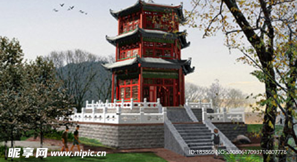 古代楼阁模型复原(模型贴图全)