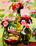 超好的油画作品素材 玻璃瓶和花（高清