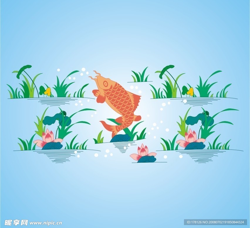 鲤鱼荷花图