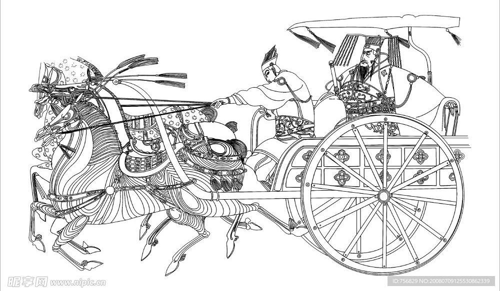 线描马车画