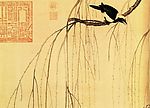 国画 垂柳 小鸟