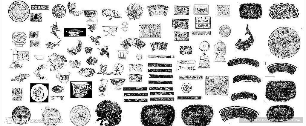 矢量古代石刻艺术品饕餮纹