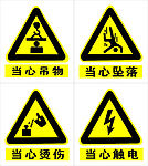 当心吊物  当心坠落  当心烫伤