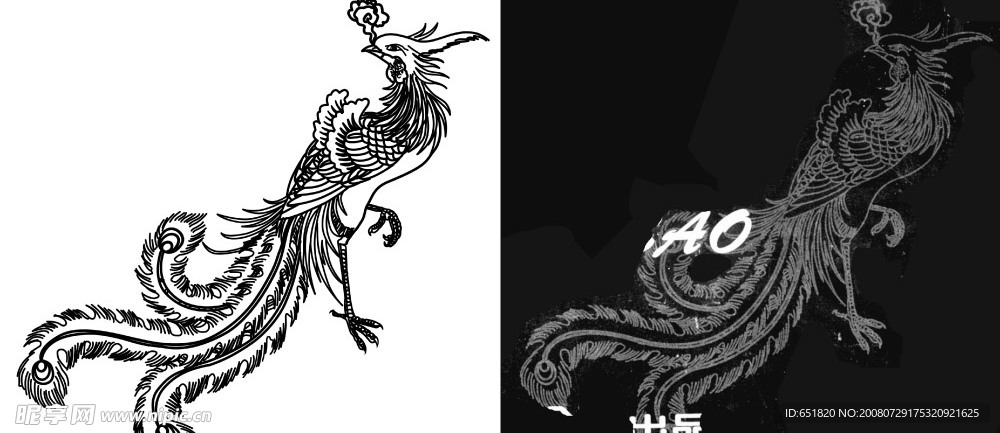 PS手绘白描凤凰