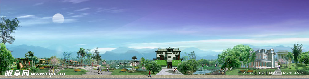 中西合壁山水建筑效果图