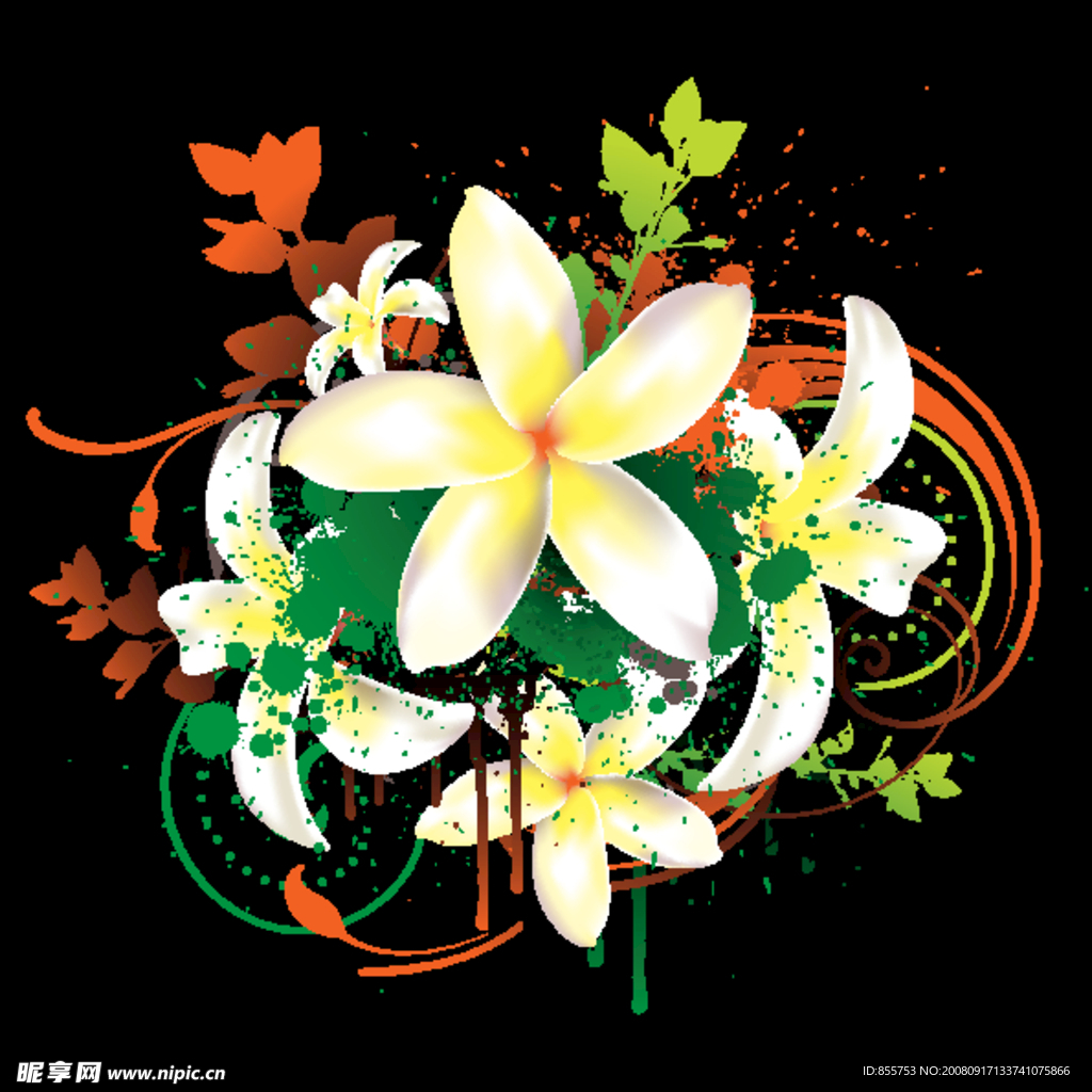 鸡蛋花与墨迹矢量素材