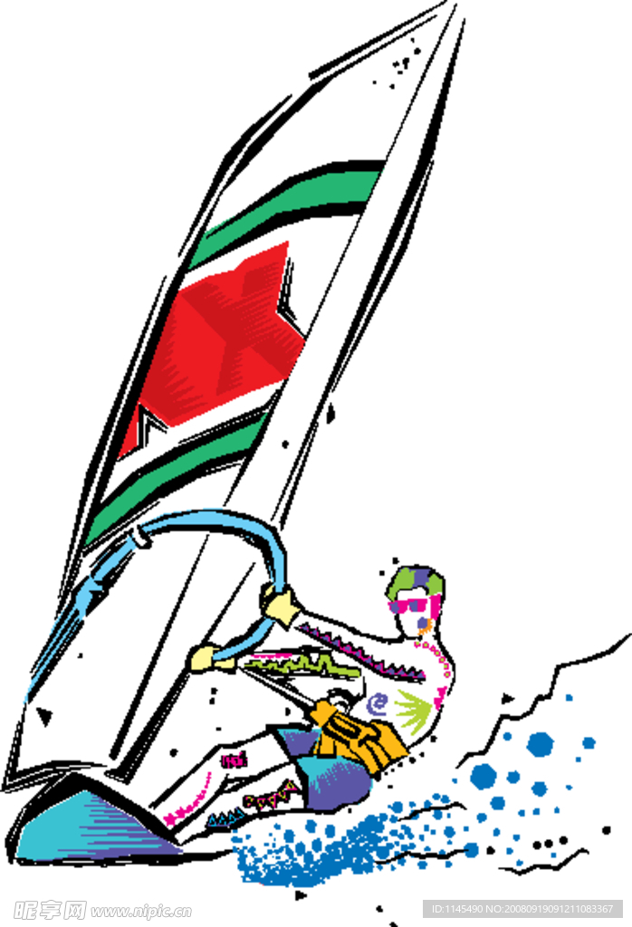 手绘冲浪