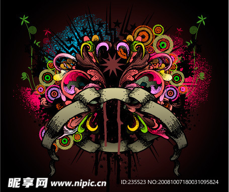 潮流花纹飘带EPS