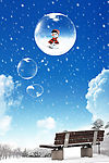 雪景 雪人 长椅 蓝天 下雪天