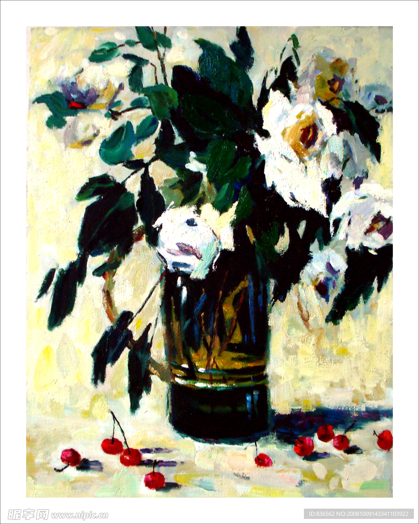 油画  花卉  白月季