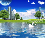 湖水楼房风光