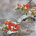 玉龙冬雪茶花图