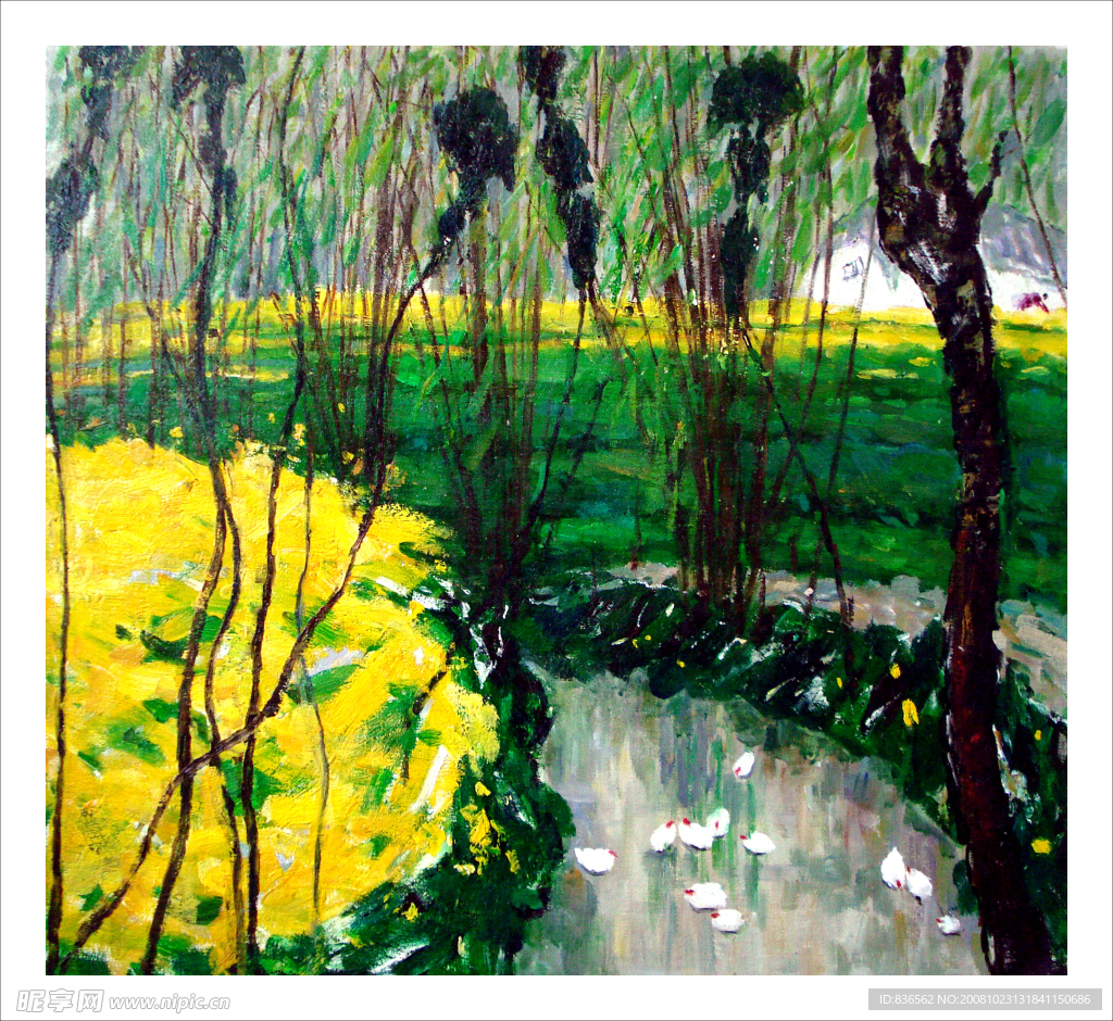 油画 小白树