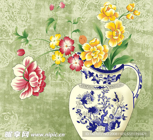 青花瓷与鲜花