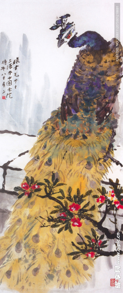 国画 孔雀 梅花
