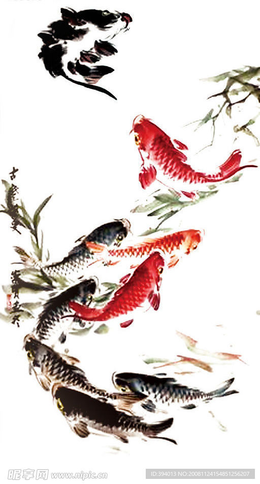 水墨鱼PSD分层素材