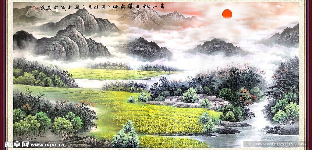旭日东升山水画