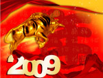 “金牛狂奔”2009超牛红色背景