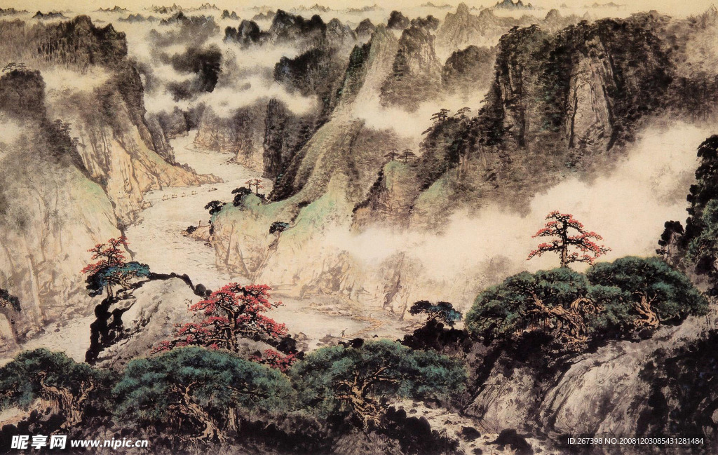 关山月现代国画~三峡美景