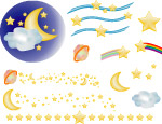 月亮 星星 风 云朵 卡通