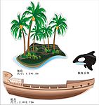 船只 海岛 椰树 鲸鱼