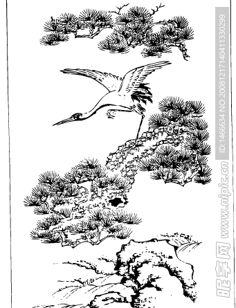 松鹤图、矢量国画