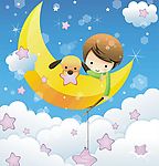 月半弯小孩 星星