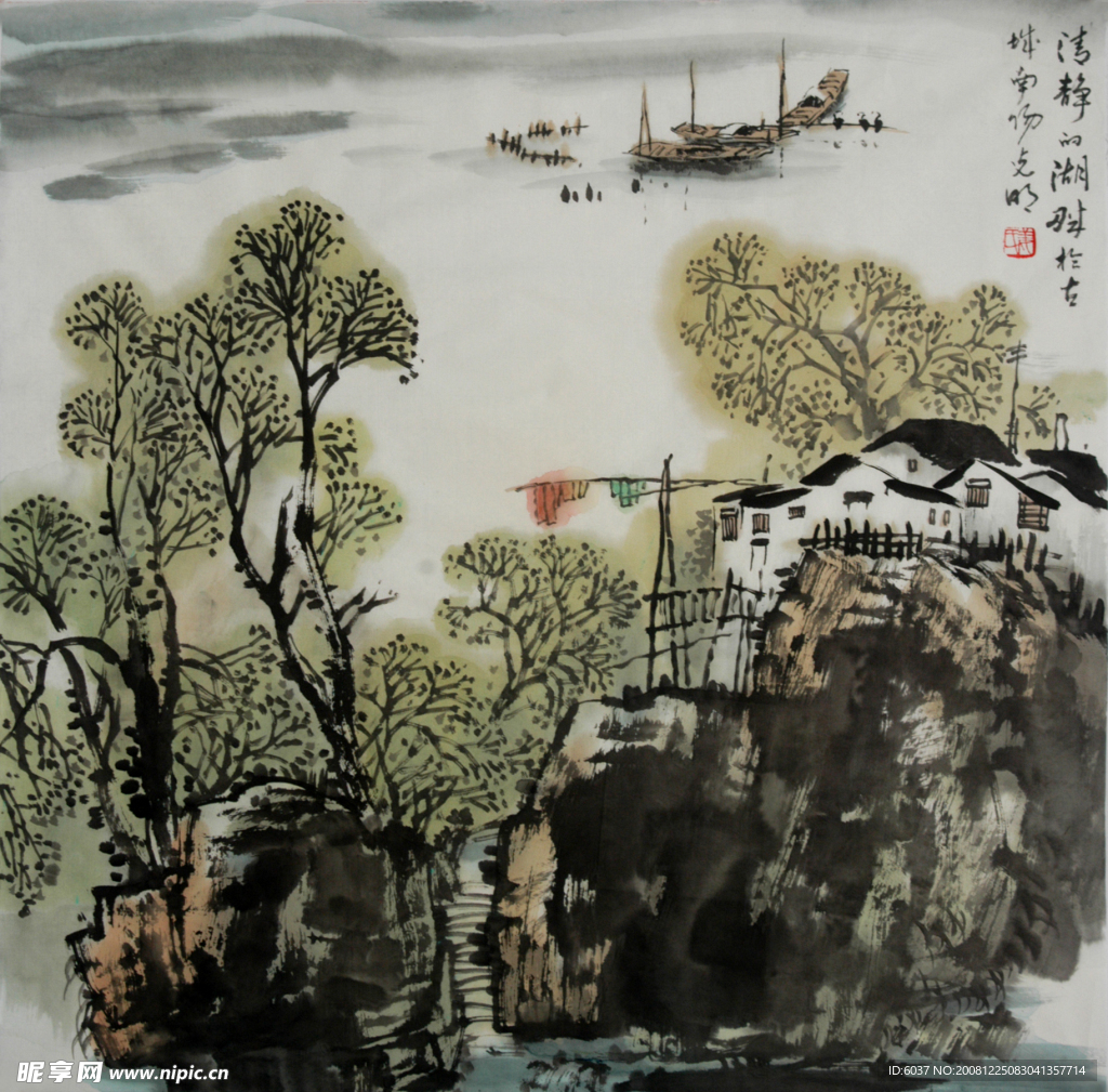 姜光明 国画 《清静的湖畔》