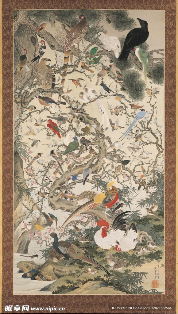 道云宪明 百鸟图