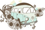 花朵包围的可爱小客车