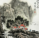 姜光明 国画  《山村人家》