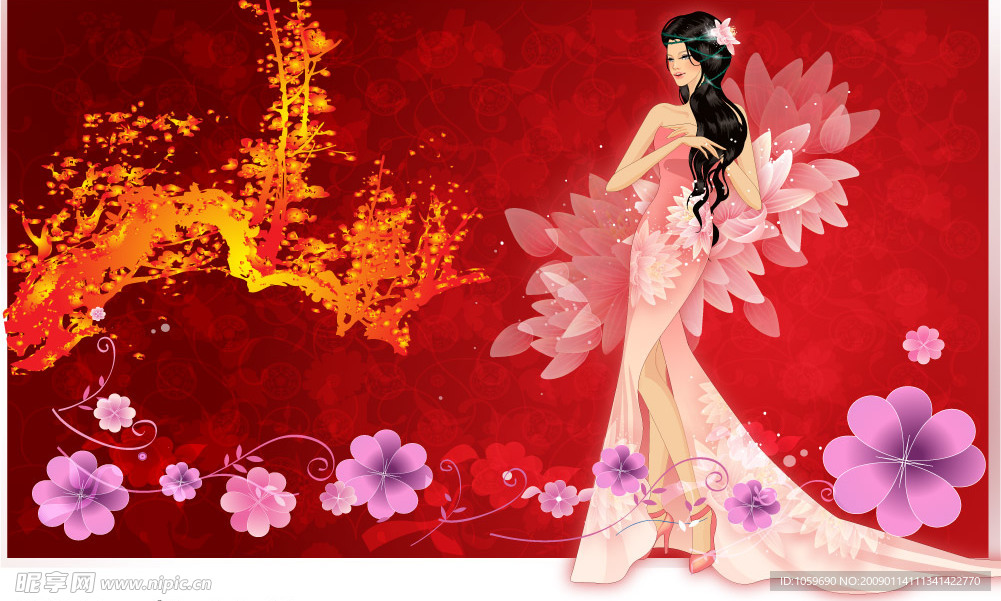 古典美女矢量图