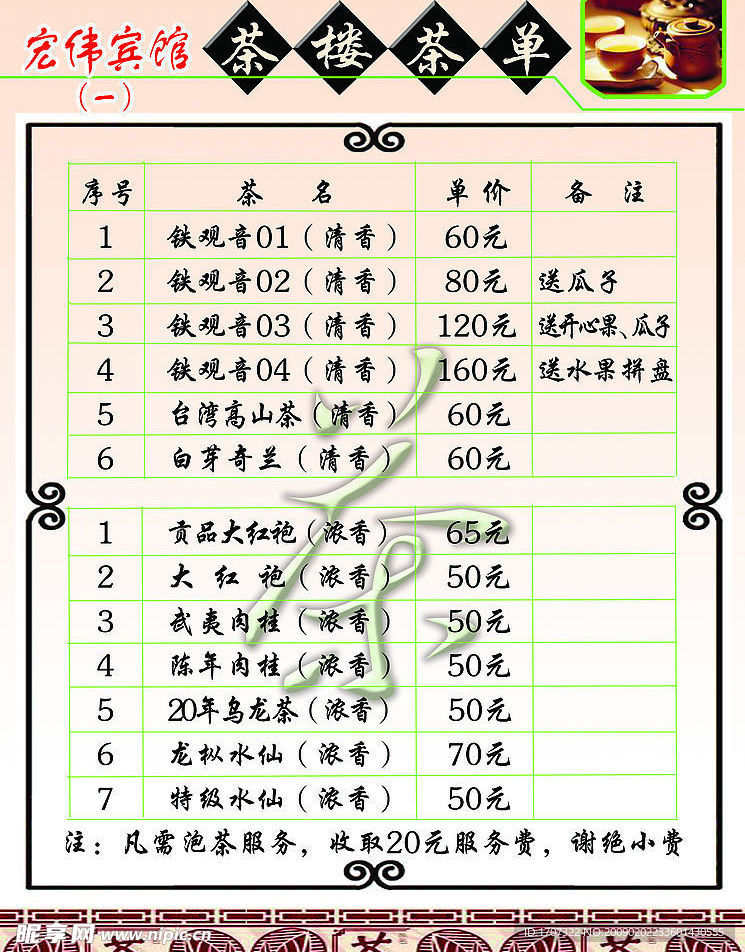 茶楼清单