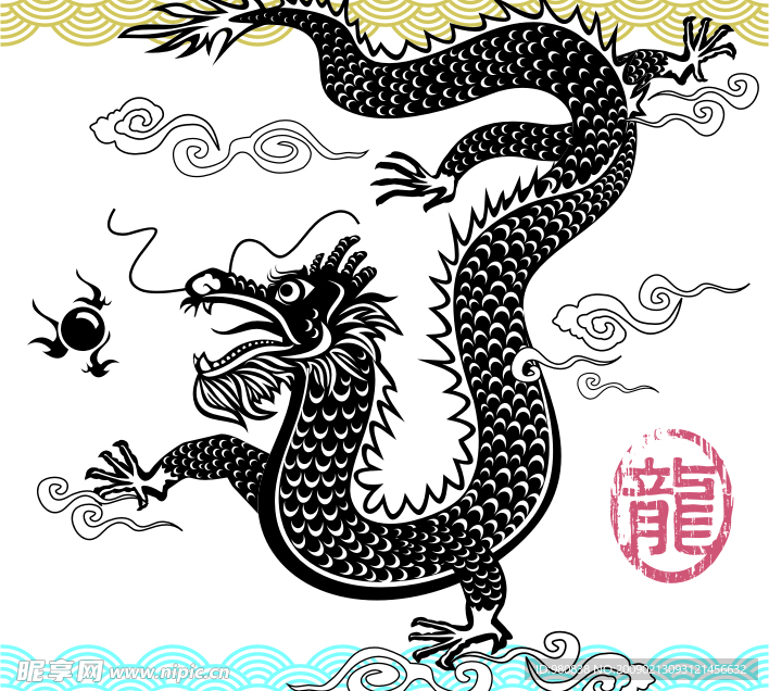 矢量 龙 波浪