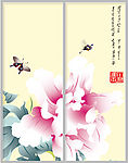 蝶戏牡丹 移门图案