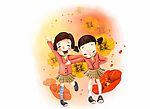 人物彩绘—小姐妹