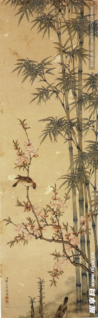 花鸟桃花翠竹国画