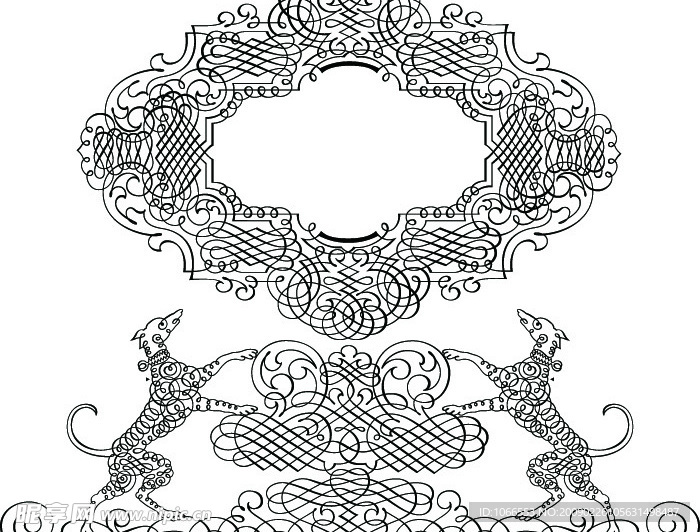 天狗奔镜 一对 欧美 古典花纹 流畅的书法 绘画 风格花饰