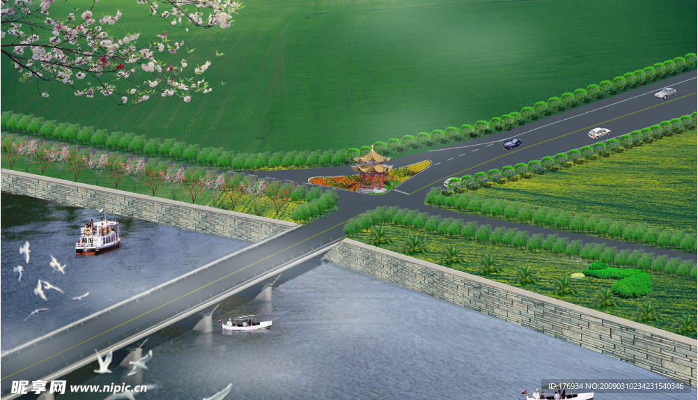 桥 船 景观 设计 绿化 效果图
