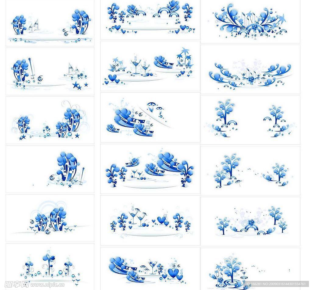 蓝色风格夏季矢量插画