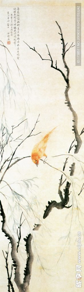 杨柳鸣禽图