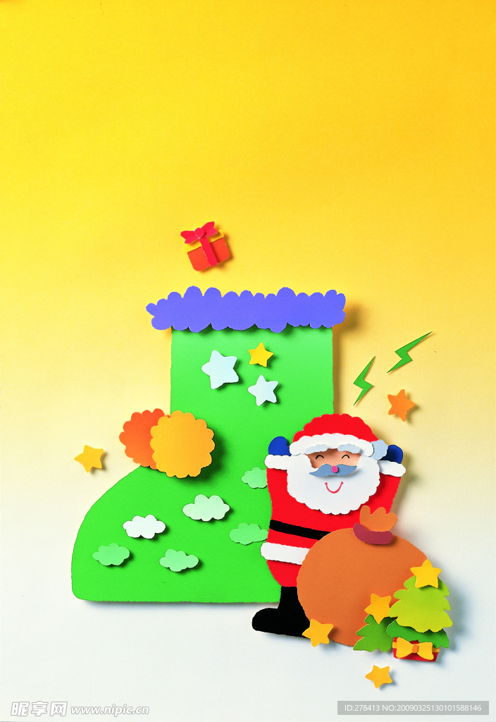 圣诞老人 纸雕艺术图片素材