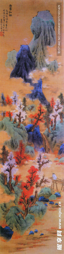白云红树图