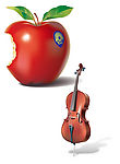 逼真的小提琴和红苹果矢量素材